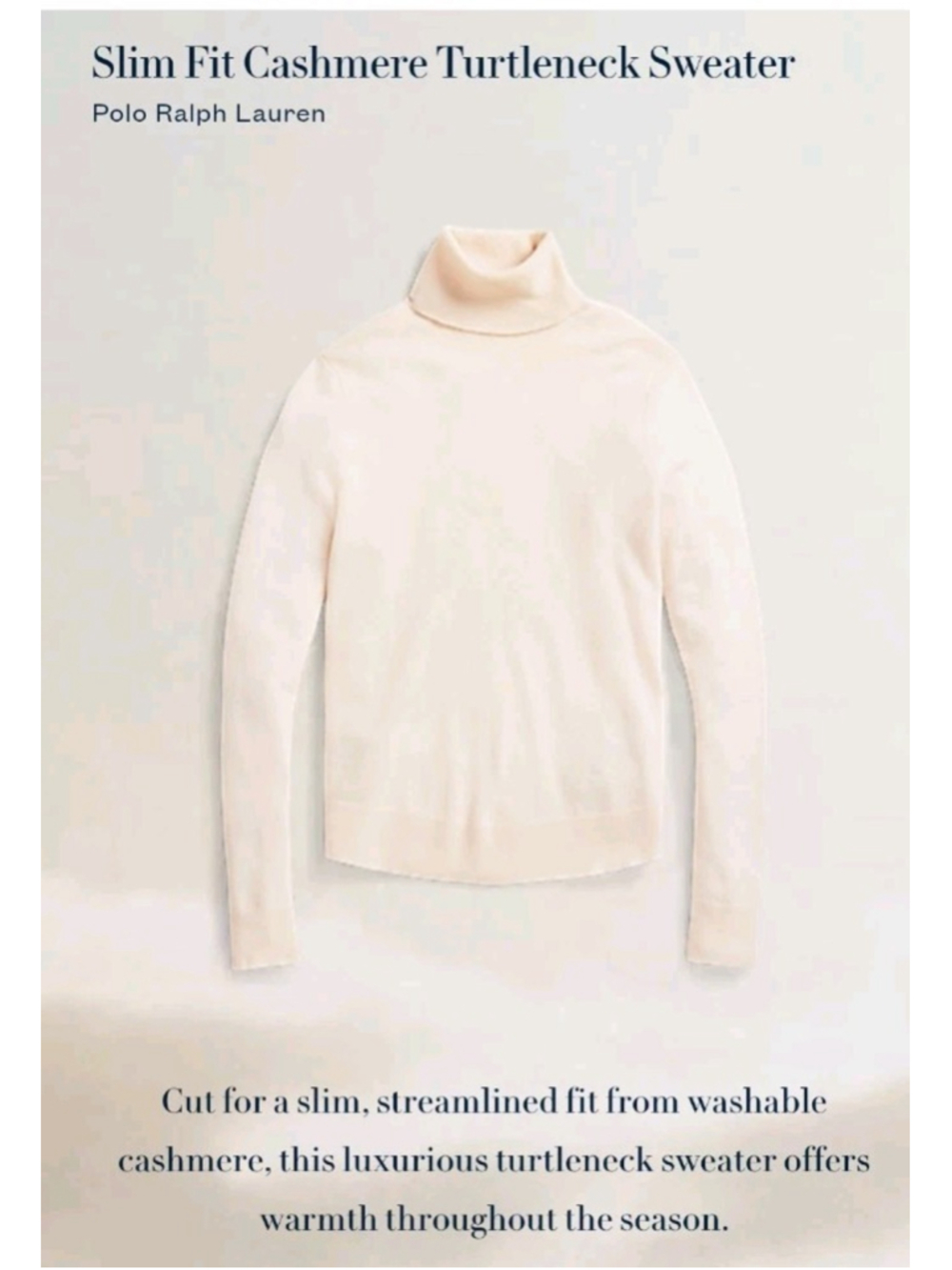 Polo Ralph Lauren Slim Fit Washable Cashmere Turtleneck Sweater-L-Light Pink